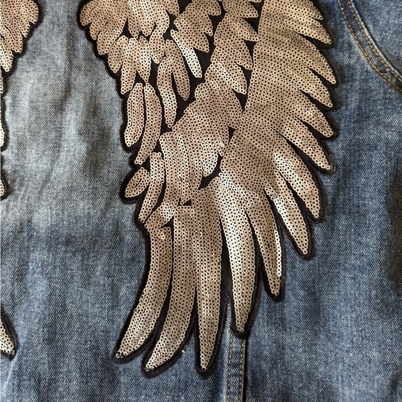 VOCAL Angel Wings Rhinestone Embellished Denim Jacket Size Medium - Boho Western - Picture 5 of 14